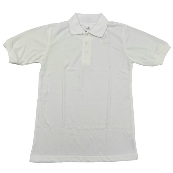 School Uniform Polo Shirt Boys 10 White Short Sleeve Durable Fabric 1/4 Button - Picture 1 of 10